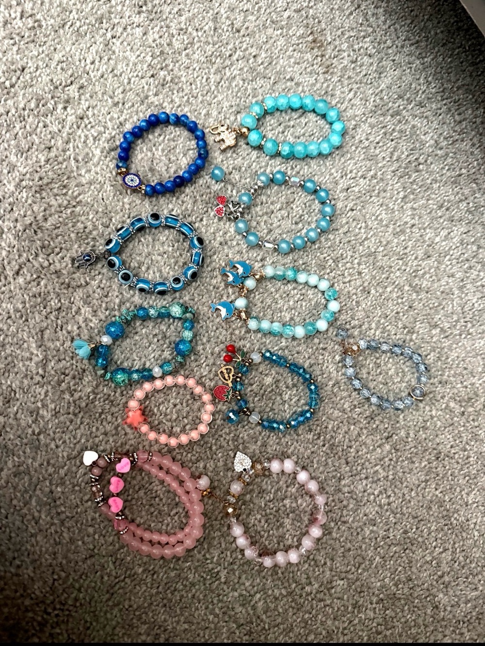 Girls Stretch Bead Bracelet Set - Blue, Turquoise & Pink